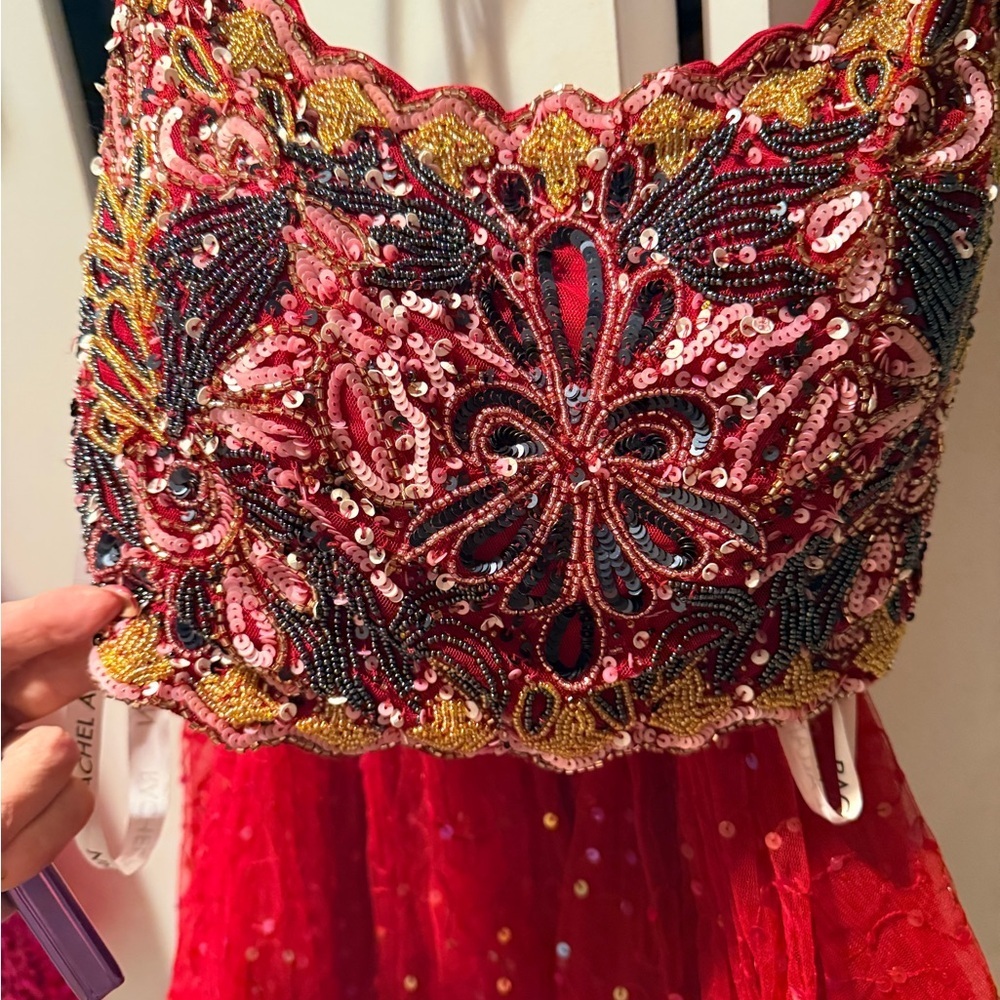 Elegant Red Embroidered two piece Dress - Picture 3 of 8